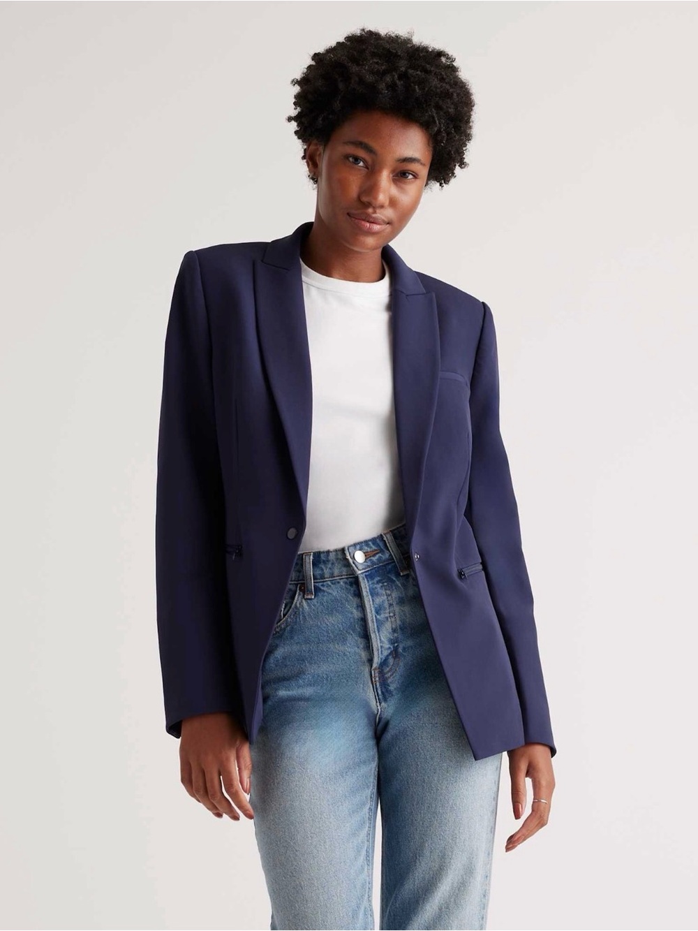 Quince Scuba Single Breasted Convertible Blazer Navy NWT Medium